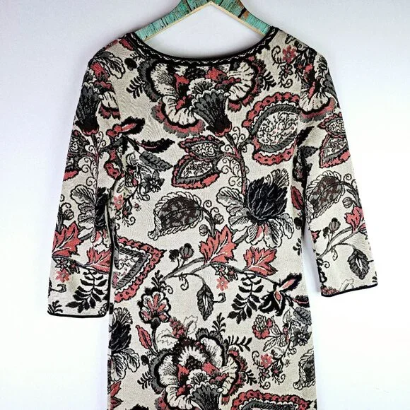 Peruvian Connection Floral Stretch Pima Cotton Bodycon Sweater Dress, Peru, Sz S - Picture 7 of 11